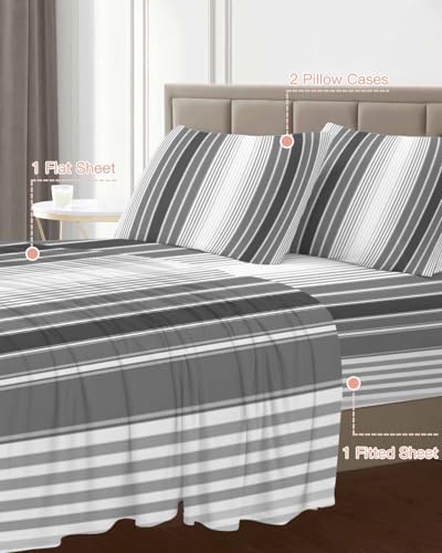 4 Piece King Sheet Set Gray Vertical Stripes Sheets Set for King Size