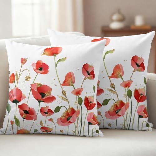 Spring Floral Decorative Throw Pillow Covers 18x18 Inch Set of 2