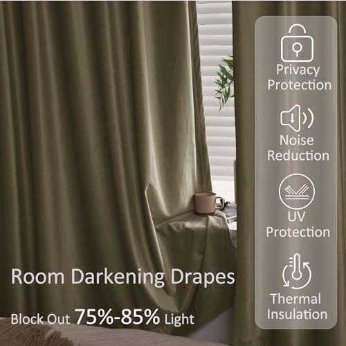 Fcosie Simply Taupe Back Tab Velvet Curtains 96 inches Long | Rod