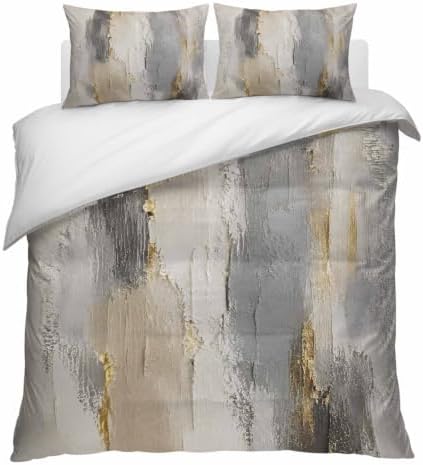 Textured Plaster Queen Duvet Cover Set, Minimalist Abstract Gray Beige