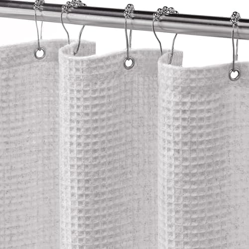Linen Waffle Weave Shower Curtain for Bathroom, Light Grey 72" W x 72"