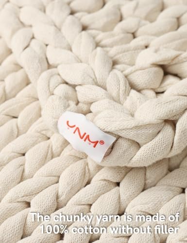 YnM Cotton Weighted Blanket, Handmade Chunky Knitted Design, Soft and