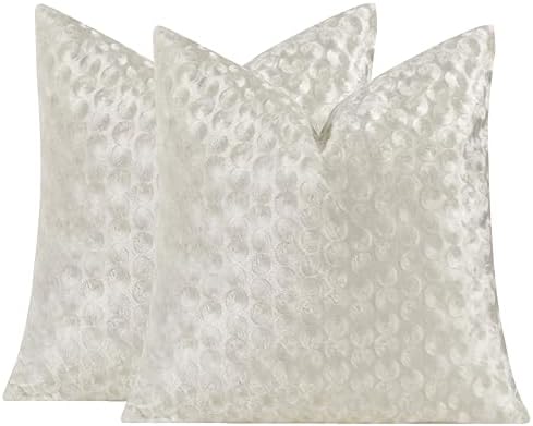 GIGIZAZA Ivory Cream 20x20 Pillow Covers Set of 2, Velvet Polka Dot