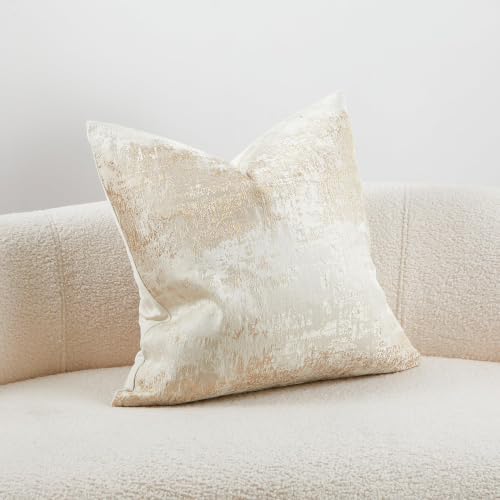 THE-TINOART Textured Beige and Metallic Gold Jacquard Throw Pillow