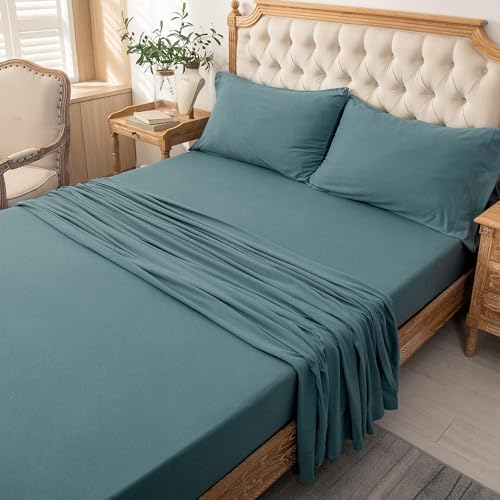 PURE ERA Jersey Knit 4pc Bed Sheet Set 100% T-Shirt Cotton Super Soft