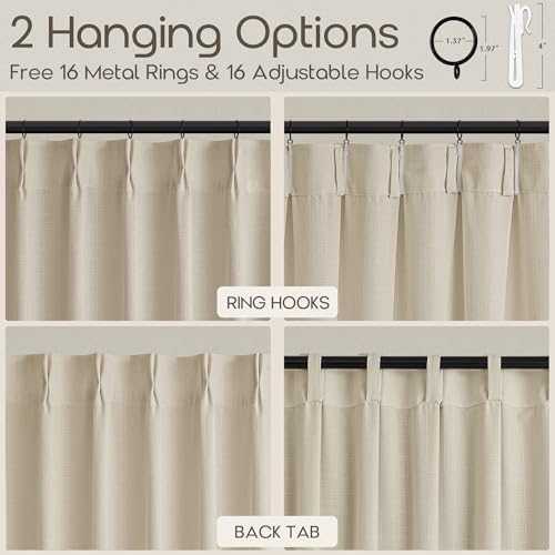 TWODRAPES Cream Pinch Pleat Linen Light Filtering Curtains 63 Inches