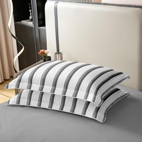 Feelyou White Grey Striped Duvet Cover 100% Cotton King Size