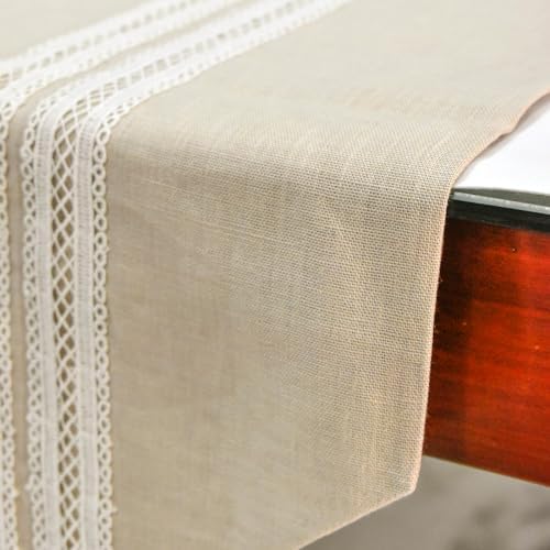 The HomeCentric Luxury Beige 4 Seater Table Runner 14 x 48 inch, Lace