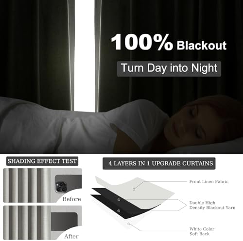 Topfinel Frost Grey Linen Curtains 84 Inches Long 2 Panels Set for