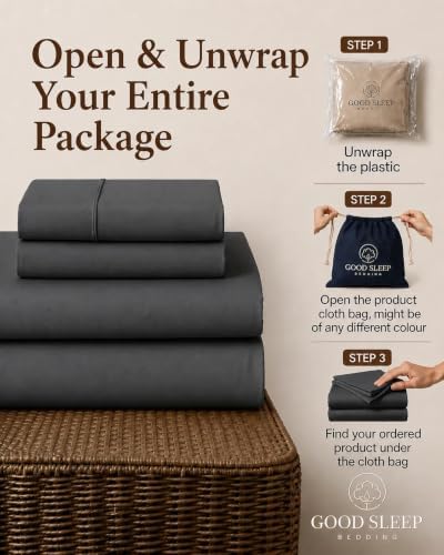 100% Cotton King Sheets, 4 Piece, Dark Grey, King Size Sheets Set