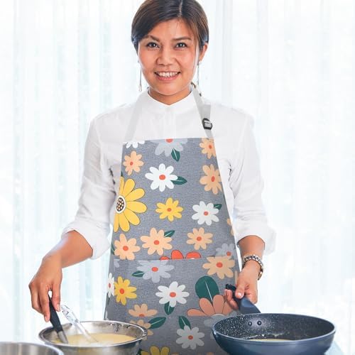 2pcs Adjustable Cotton Linen Kitchen Apron with Pocket, Oil-resistant