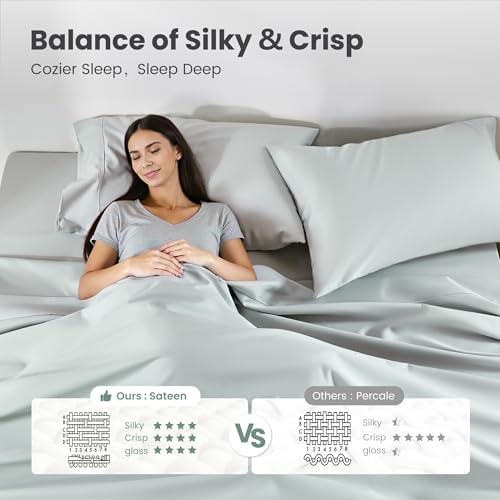 Sophia & William 100% Cotton Sateen Sheet Set 1000 TC, King, Smoky