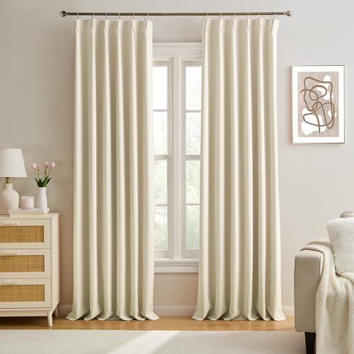 KEQIAOSUOCAI Pinch Pleated Cream Beige Curtains 120 Inches Long for