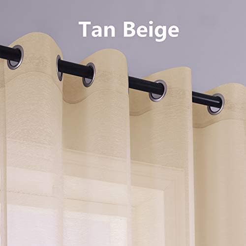Tan Beige Curtains 84 Inches Long,Sheer Grommet Farmhouse Style