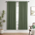 Olive Green Linen 100% Blackout Curtains 72 Inches Long Back Tab Funky