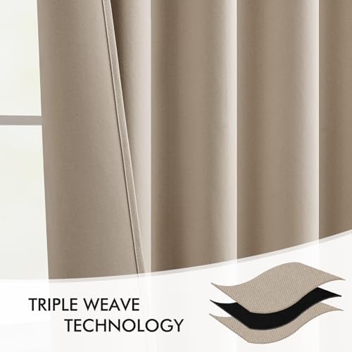 MIULEE Taupe Back Tab Blackout Curtains 52x96 Inch Long 2 Panels Set