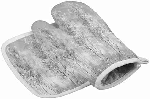 Quilted Cotton Terry Cloth Oven Mitt, Pot Holder Gray Forest Art
