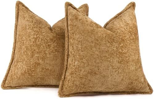 DEZENE Pack of 2 Golden Brown Decorative Throw Pillow Covers 20x20