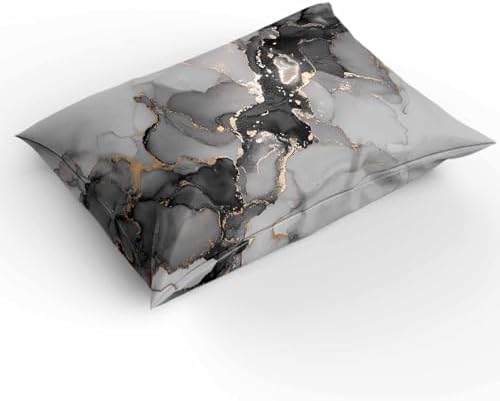Duvet Cover Set Queen, Marble Texture Watercolor Gray 3 Piece Bedding