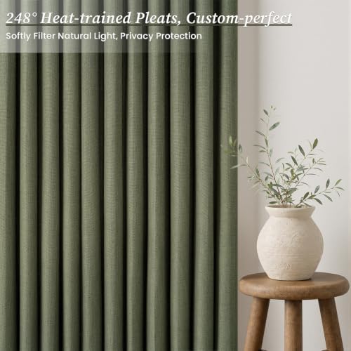 Extra Long 108 Inch Pinch Pleated Linen Olive Green 4 Panels Set