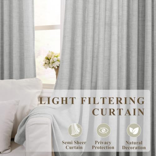 Frelement Semi Sheer Linen Curtains Pinch Pleat Top 84" Wx108L 1 Panel