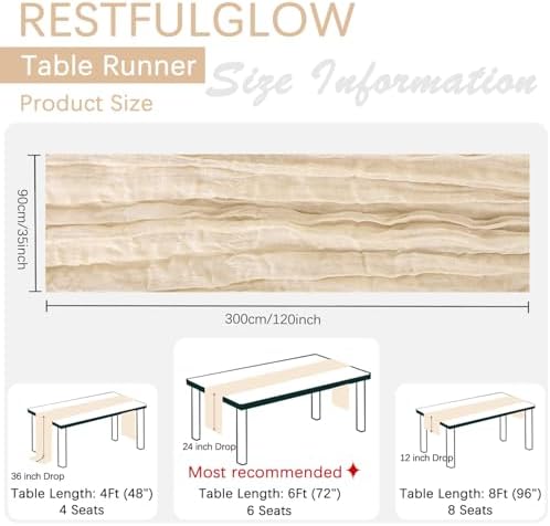 6 Pack Beige Cheesecloth Table Runner 35 x 120 Inch