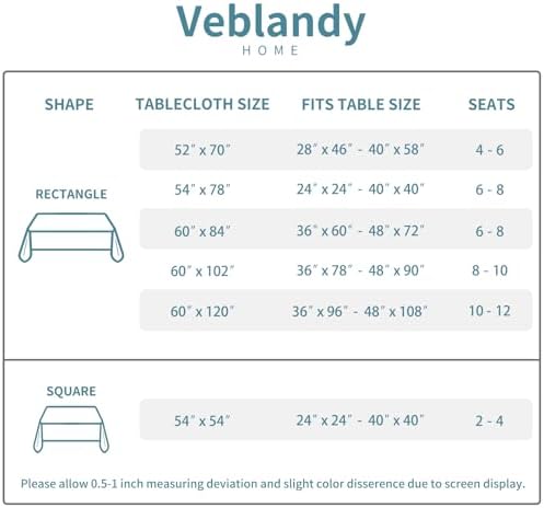 Veblandy Table Cloth Rectangle Waterproof Spill-Proof Wrinkle-Free
