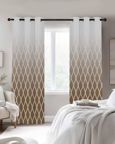 Blackout Curtains Room Darkening Drapes, Brown Modern Simple Geometric