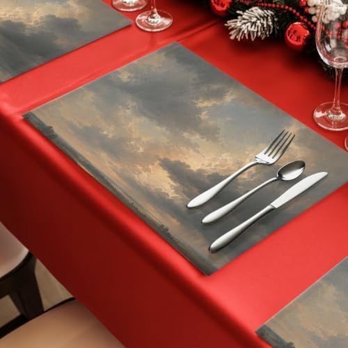 Sky Clouds Placemats Set of 8, Cotton Linen Fabric Place Mats, Rustic