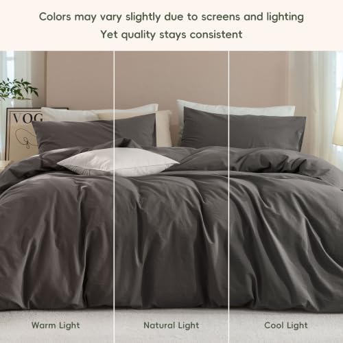 JIYUAN California King Washed Cotton Duvet Cover Set, Relaxed Linen