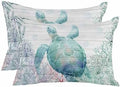 Throw Pillows 12x20 Set of 2, Teal Sea Turtle Waterproof Outdoor