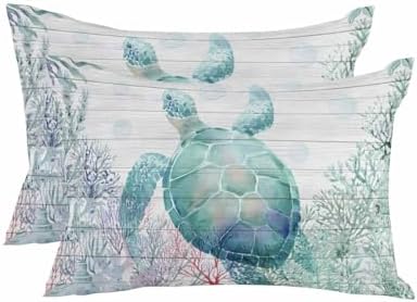 Throw Pillows 12x20 Set of 2, Teal Sea Turtle Waterproof Outdoor
