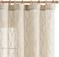 jinchan Beige Leaf Voile Embroidered Curtains 96 Inch Back Tab 2