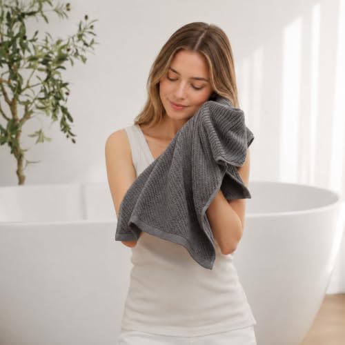 Luxury Bath Towel Set 6 Pcs, 100% Cotton Bathroom Towels, Dark Grey