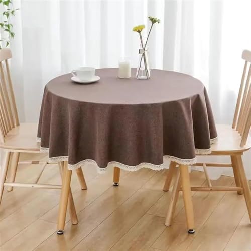 Round Tablecloth - Solid Color Cotton-Linen Lace Table Cover 1
