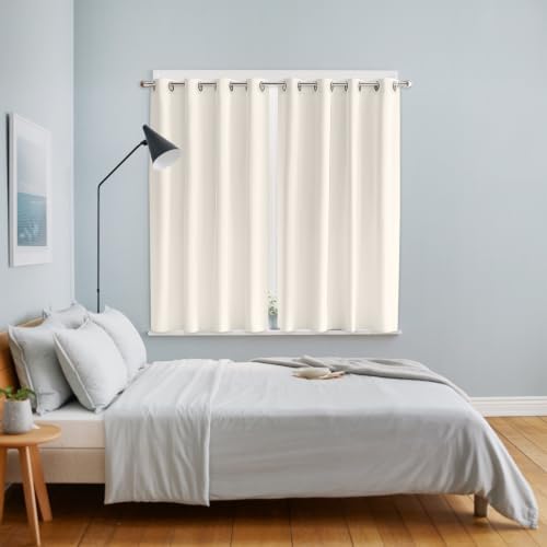 Cream Window Curtains 84 Inch Length 2 Panels Set, Solid Color