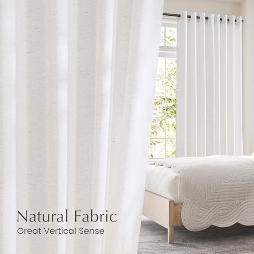 NICETOWN Linen Blend Semi Sheer 108 inch Curtains, Grommet Thick Flax