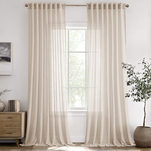 ANRODUO Extra Long Beige Semi Sheer Linen Curtains 108 inch Length 2