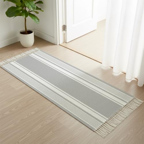 Farmhouse Grey Hallway Runner Rug 2'x5', Farmhouse Gray Line Striped