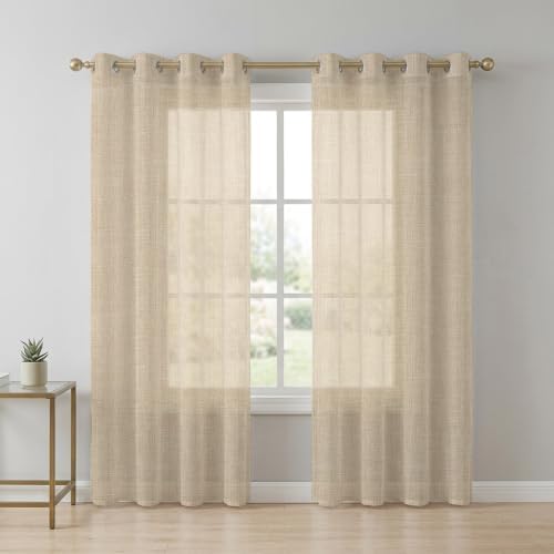 Rustic Beige Sheer Curtains 96 Inch Length 2 Panels Set Farmhouse