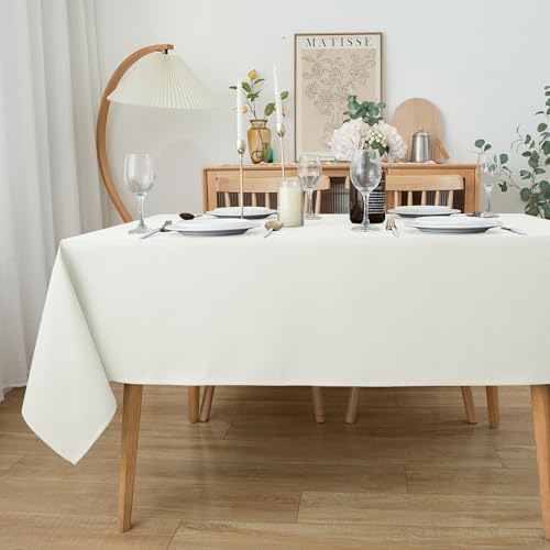 Textured Ivory Tablecloth Rectangle-Fabric Spillproof Table Cloths