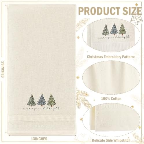 Tudomro 2 Pcs Cream Christmas Hand Towels Embroidered Christmas Trees