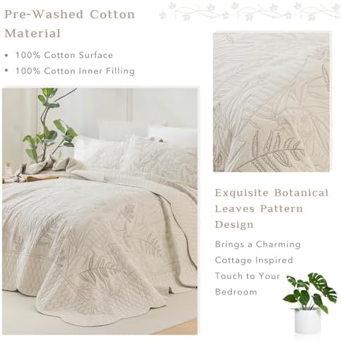 CozyTide Oversized King Quilt 128"x120",Wheat Leaves Pattern
