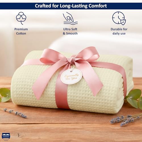 Cottingon 100% Cotton Queen Waffle Weave Blanket - Cooling Lightweight