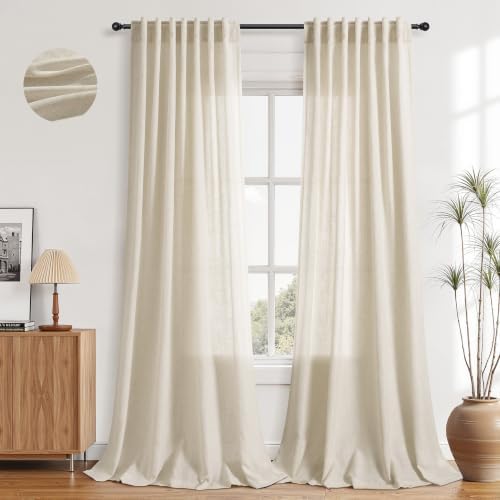Aersas Extra Long Linen Curtains 52x120 Inches for Living Room, Birch