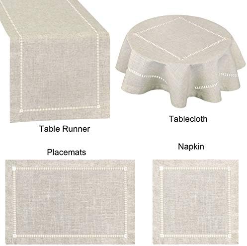 Grelucgo Handmade Double Hemstitch Natural Tablecloth, Oval 60 by