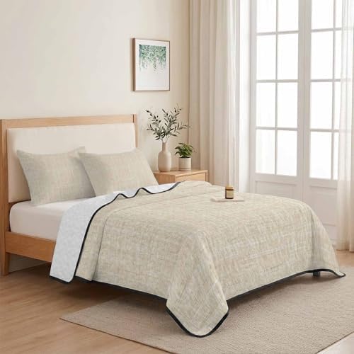 Teamery Queen Quilt Bedding Set Minimalist Beige Aesthetic Breathable