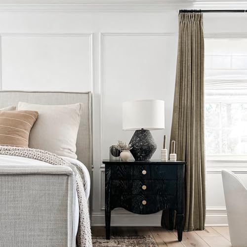 TWOPAGES Liz Linen Pinch Pleat Blackout Curtain 120 Inch Long for