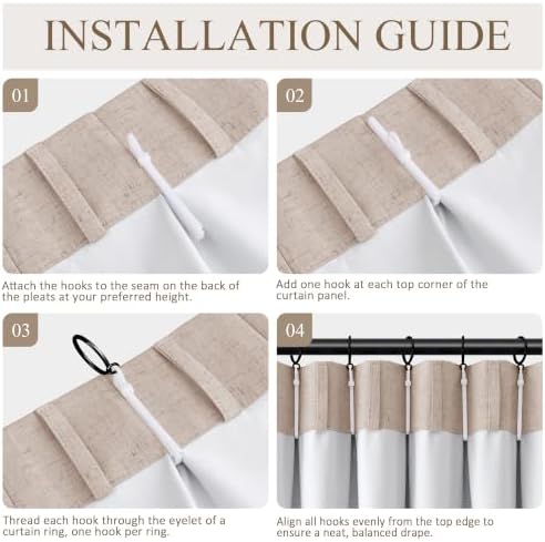 144 Inch Extra Long 100% Blackout Linen Pinch Pleated Curtain Oatmeal