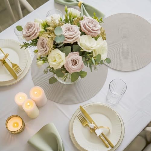 Round Placemats Set of 8 Off White Place Mats Washable Woven Placemat